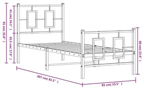 Estrutura de cama com cabeceira e pés 80x200 cm metal preto