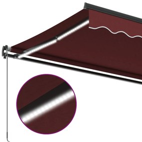 Toldo retrátil manual com luzes LED 450x350 cm bordô