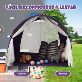 Barraca cama infantil, tenda túnel de salto, portátil, casa pop up com cortina dupla, bolsa de transporte, 144x102x82 cm, Roxo