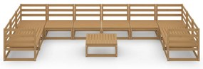 11 pcs conjunto lounge de jardim pinho maciço