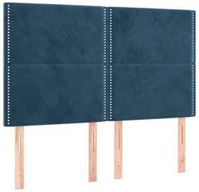 Cabeceira cama c/ luzes LED veludo 144x5x118/128cm azul-escuro