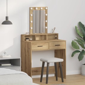 Mesa de Maquiagem vidaXL com Luzes LED Carvalho Artisan 79x41x140 cm