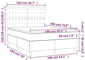 Cama box spring c/ colchão/LED 140x190cm tecido castanho-escuro
