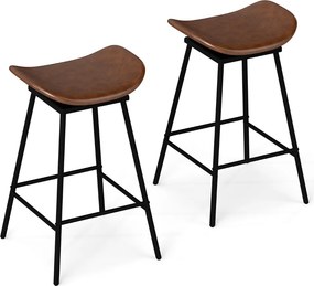 Conjunto de 2 bancos de bar  43 x 45 x 71,5 cm com assento acolchoado e curvado, apoio para os pés e sem encosto para cozinha ou sala de jantar, casta