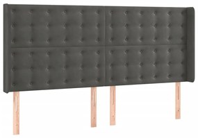 Cabeceira de cama c/ LED veludo 163x16x118/128 cm cinza-escuro