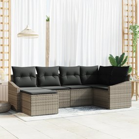 vidaXL Conjunto de Jardim de 6 Peças com Almofadas Cinzas em Rattan