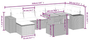8 pcs conjunto sofás de jardim com almofadões vime PE preto