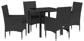Conjunto de Jantar de Jardim com 5 Peças e Almofadas Pretas em Rattan