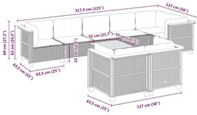 9 pcs conjunto de sofás p/ jardim com almofadões vime PE bege