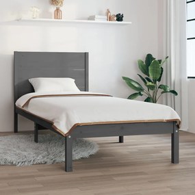 vidaXL Estrutura cama pequena solteiro 75x190 cm madeira maciça cinza