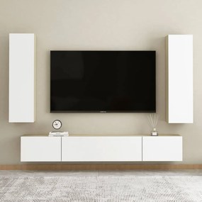 4 pcs conj. móveis de TV contrapl. branco/cor carvalho sonoma