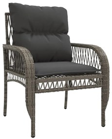 4 pcs conjunto sofás de jardim c/ almofadões vime PE cinzento