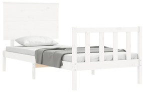 Estrutura de cama com cabeceira 100x200cm madeira maciça branco