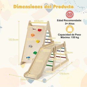 Conjunto de escalada interior para crianças 3 em 1 com escorrega, parede de escalada e escada de madeira para crianças com mais de 3 anos Multicolor