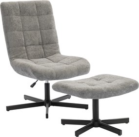 HOMCOM Poltrona de Sala com Apoio para Os Pés Cadeira Giratória Altura Ajustável Encosto Reclinável 66x80x93-104 cm Cinzento | Aosom Portugal