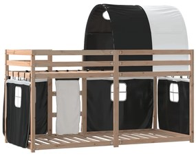 Beliche com cortinas 90x190 cm pinho maciço branco e preto