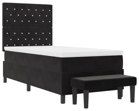 Cama Box Spring com Colchão &amp; Banco Preto 90x190 cm Veludo