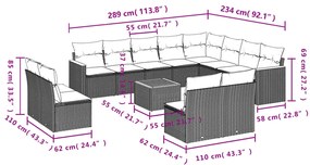 13 pcs conj. sofás jardim c/ almofadões vime PE bege misturado