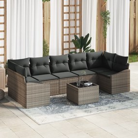 Conjunto de Sofás de Jardim de 8 Peças com Almofadas Cinzentas de Ratt