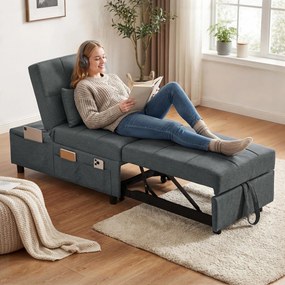Poltrona convertível de 1 lugar, transformável em cama, com encosto ajustável, assento almofadado e almofada, cinzenta