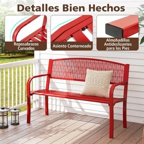 Banco jardim Metal de ripas de 128 cm para 2-3 pessoas com braços curvos e encosto clássico Vermelho