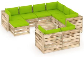 10 pcs conj. lounge jardim c/ almofadões madeira impreg. verde