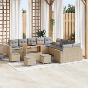 Conjunto de Sofá de Jardim vidaXL com Almofadas Bege Vime Polipropileno Acácia