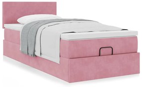 Estrutura de cama otomana com colchão rosa 90x200cm veludo