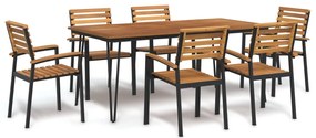 Conj. jantar p/ jardim 7 pcs madeira de acácia maciça e metal