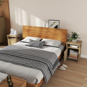 Conjunto de 2 mesas de cabeceira estreitas  40 x 35 x 55 cm,, com prateleira auxiliar, compartimento aberto e armário, acabamento em rattan, castanhas