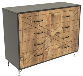 Cómoda Comfort com 5 Gavetas – 80x40x100 cm – Antracite e Carvalho – E