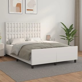 Estrutura cama c/ cabeceira 140x200 cm couro artificial branco