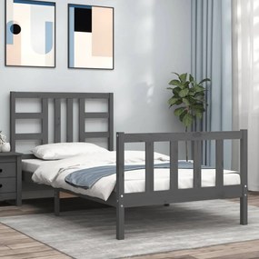 vidaXL Estrutura de cama com cabeceira 90x200 cm madeira maciça cinza