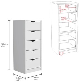 Cômoda estreita Basel 5 gavetas 107,8 cm x 45 x 41,3 cm brancas