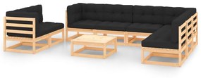 vidaXL 9 pcs conjunto lounge de jardim c/ almofadões pinho maciço