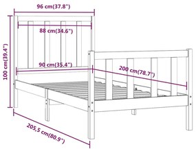 Estrutura de cama 90 x 200 cm madeira maciça