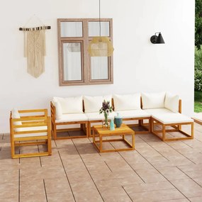 vidaXL 7 pcs conjunto lounge jardim c/ almofadões acácia maciça creme