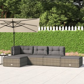 vidaXL 5 pcs conjunto lounge de jardim c/ almofadões vime PE cinzento