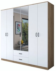 Roupeiro "Freya" - Com Espelho, 6 Portas, 2 Gavetas - 210x210x51.5cm,