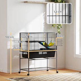 Gaiola para Animais Pequenos de 3 Níveis com Rodas Rampas e Bandeja Amovível Recinto para Roedores 88x48x102 cm Cinza Escuro