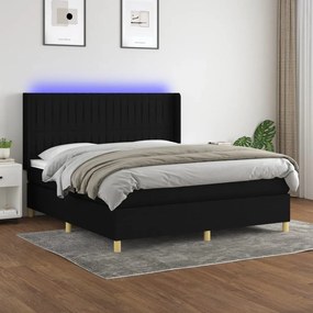 Cama box spring c/ colchão e LED 180x200 cm tecido preto