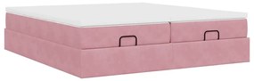 Estrutura de cama otomana com colchões 180x200 cm veludo rosa