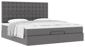 Estrutura de cama otomana com colchão cinza couro falso