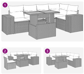 6 pcs conjunto sofás de jardim c/ almofadões vime PE preto