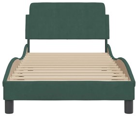 Estrutura de cama sem colchão 80x200 cm veludo verde-escuro