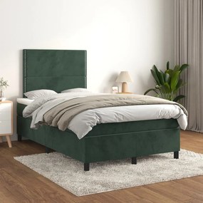 Cama boxspring com colchão 120x200 cm veludo verde-escuro