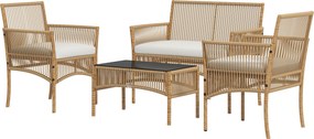 Outsunny Conjunto de Móveis de Jardim de Vime de 4 Peças de Varanda com 1 Sofá de 2 Lugares 2 Poltronas e Mesa de Centro Bege | Aosom Portugal