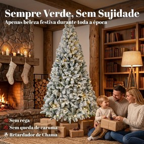 Árvore de Natal nevada com luzes LED 200 cm, abeto Fraser, ramos articulados, base metálica dobrável, verde e branco