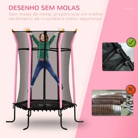 Trampolim para Crianças Cama Elástica Infantil com Rede de Segurança para Interiores e Exteriores Ø163,5x190 cm Rosa