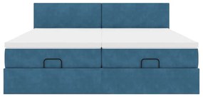 Estrutura de cama otomana com colchão azul escuro Veludo